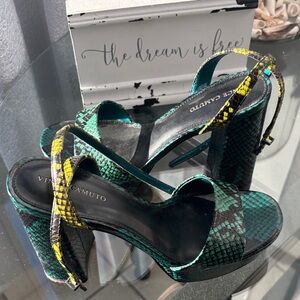 Vince Camuto Green and Yellow Snakeskin Platform Heels